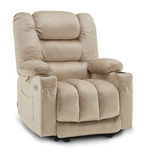 MCombo Electric Power Recliner Chair with Heat and Massage, USB Ports, Cup Holders, Reclining Chair for Living Room 6079 (Beige Medium 22.2" Seat Width)