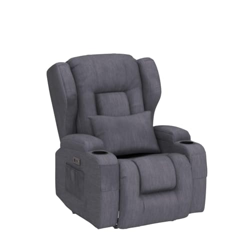 SAMERY Power Recliner Chair with Massage & Heating, Comfy Sleeper Chair Sofa Electric Recliners Home Theater Seat for Living Room with Cup Holders/USB Ports/LED Light/Lumbar Pillow/Remote Control