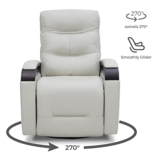 CHITA Genuine Leather Power Swivel Glider Rocker Recliner, FSC Certified USB Charge Power Headrest Wooden Armrest Double Layer Backrest Recliner Chair Sofa for Living Room and Nursery-Light Grey
