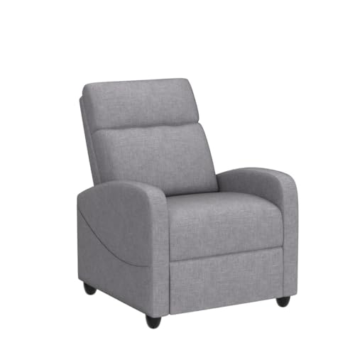 Massage Recliner Chair, Fabric Recliner Sofa Home Theater Seating with Lumbar Support Winback Single Sofa Armchair Reclining Chair Easy Lounge for Living Room Grey