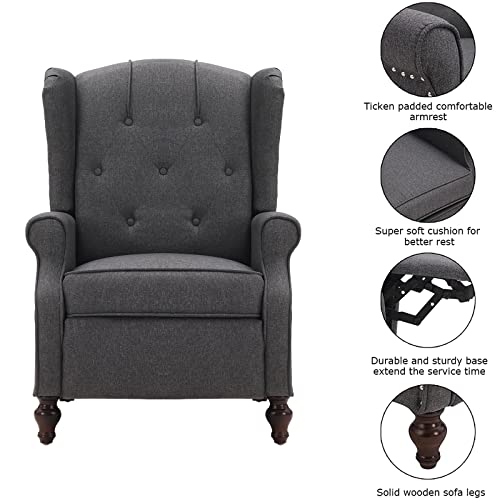 B BAIJIAWEI Recliner Wingback Chair - Tufted Arm Chair Recliner - Massage Recliner Chair with Heat - Fabric Push Back Recliner with Remote Control, Heating Function, Adjustable Backrest (Grey)