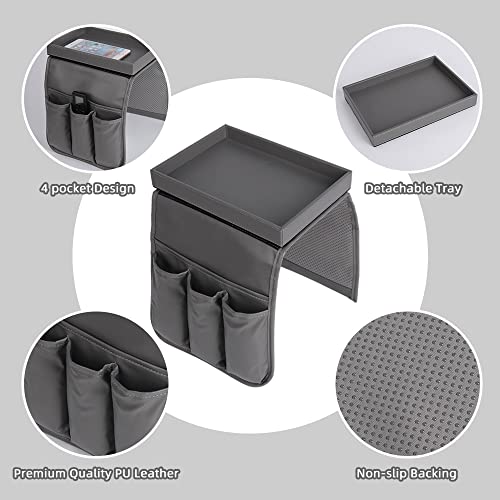 Hyfant Couch Remote Control Holder Cup Holder Leather Couch Caddy Sofa Armrest Organizer with Detachable Tray TV Controller Holder Sofa Caddy for Smart Phone, Book, Magazines, iPad, Snacks