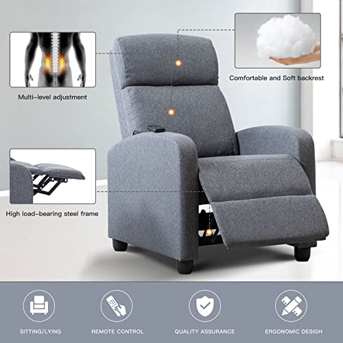 ANJ Massage Recliner Chair Fabric Winback Recliner Chairs, Modern Padded Seat Reclining Chair Single Sofa for Living Room, Adjustable Home Theater Seating Office (Light Grey)