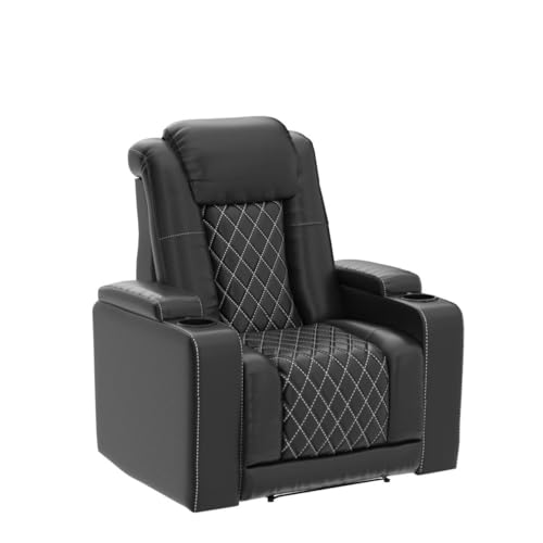 ANJ Electric Power Recliner Chair Soft Leather Reclining with USB Ports and Cup Holders, Black Home Theater Seating with Hidden Arm Storage Movie & Media Room Chairs