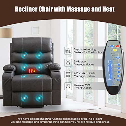 B BAIJIAWEI Power Lift Recliner Chair - Breath Leather Electric Recliner for Elderly - Heavy Duty Reclining Chair with Side Pockets, USB Charge Port & Massage Remote Control (Modern, Leather-Grey)
