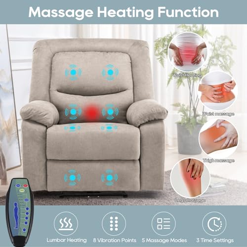 RIHEREFY Power Recliner Chair,Wall Hugger Recliner with Heat and Massage,Massage Chair Recliner with 2 Side Pockets, USB & Type-C Port,Electric Recliner Chair for Living Room