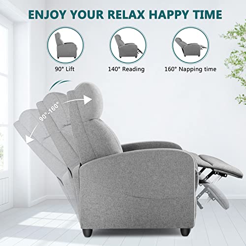Massage Recliner Chair, Fabric Recliner Sofa Home Theater Seating with Lumbar Support Winback Single Sofa Armchair Reclining Chair Easy Lounge for Living Room Grey