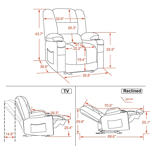 MCombo Electric Power Recliner Chair with Heat and Massage, USB Ports, Cup Holders, Reclining Chair for Living Room 6079 (Beige Medium 22.2" Seat Width)