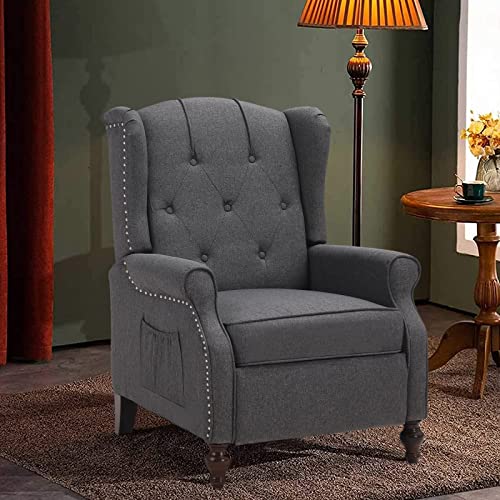 B BAIJIAWEI Recliner Wingback Chair - Tufted Arm Chair Recliner - Massage Recliner Chair with Heat - Fabric Push Back Recliner with Remote Control, Heating Function, Adjustable Backrest (Grey)