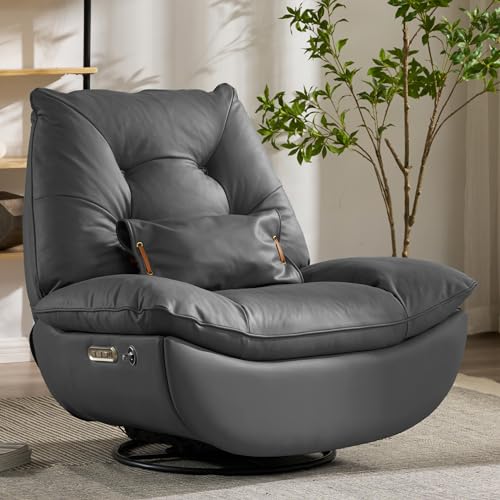 Dozzy Oversized Electric Swivel Rocker Recliner with USB Ports & Smart Voice Control, 270° Swivel Glider with 360° Surround Sound Breathing Ambient Lighting,Comes a 3-in-1 Pillow(Black)