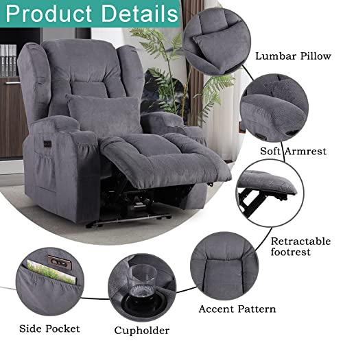 SAMERY Power Recliner Chair with Massage & Heating, Comfy Sleeper Chair Sofa Electric Recliners Home Theater Seat for Living Room with Cup Holders/USB Ports/LED Light/Lumbar Pillow/Remote Control