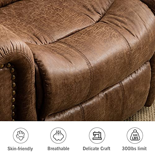 ANJ Electric Recliner Chair W/Breathable Bonded Leather, Classic Single Sofa Home Theater Recliner Seating W/USB Port (Nut Brown)