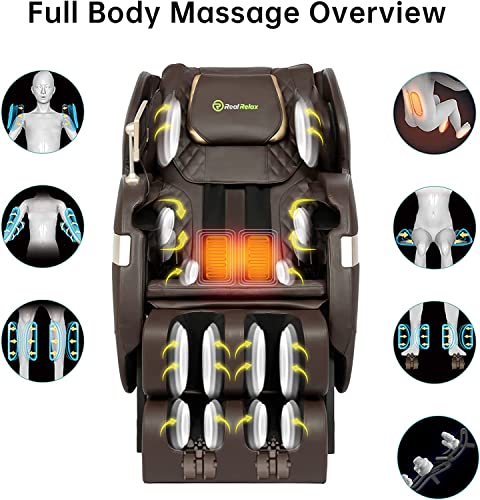 Real Relax 2022 Massage Chair of Dual-core S Track Recliner with Smart Voice Controller Zero Gravity (Brown)