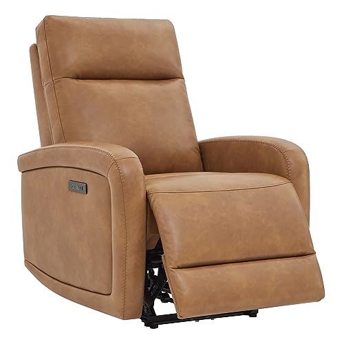 Watson & Whitely Power Recliner Chairs for Adults, Zero Wall Recliners W Power Headrest Type-C Charger, Small Faux Leather RV Recliners Home Theater Seating for Living Room, Cognac Brown