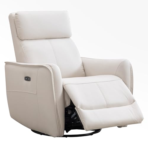 ANJ Power Rocker Recliner Chair with USB Port, Electric 270° Swivel Glider Recliners, Upholstered Leathaire Rocking Reclining Sofa Nursery Recliner for Living Room, Bedroom