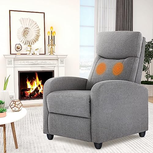 Sweetcrispy Recliner Chair for Adults, Massage Fabric Small Recliner Home Theater Seating with Lumbar Support, Adjustable Modern Reclining Chair with Padded Seat Backrest for Living Room (Deep Grey)