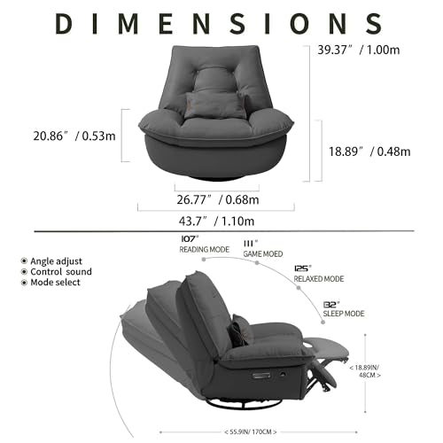 Dozzy Oversized Electric Swivel Rocker Recliner with USB Ports & Smart Voice Control, 270° Swivel Glider with 360° Surround Sound Breathing Ambient Lighting,Comes a 3-in-1 Pillow(Black)
