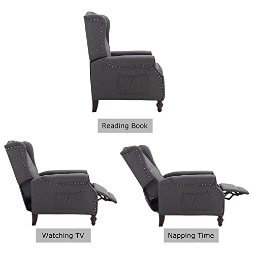 B BAIJIAWEI Recliner Wingback Chair - Tufted Arm Chair Recliner - Massage Recliner Chair with Heat - Fabric Push Back Recliner with Remote Control, Heating Function, Adjustable Backrest (Grey)