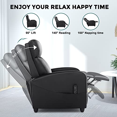 Recliner Chair for Adults, Massage Reclining Chair for Living Room, Adjustable Modern Recliners Chair, Home Theater Seating Single Sofa Recliner with Padded Seat Backrest (Deep Black)