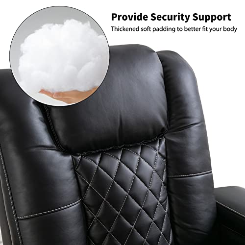 ANJ Electric Power Recliner Chair Soft Leather Reclining with USB Ports and Cup Holders, Black Home Theater Seating with Hidden Arm Storage Movie & Media Room Chairs