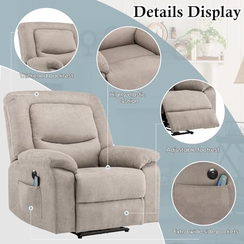 RIHEREFY Power Recliner Chair,Wall Hugger Recliner with Heat and Massage,Massage Chair Recliner with 2 Side Pockets, USB & Type-C Port,Electric Recliner Chair for Living Room