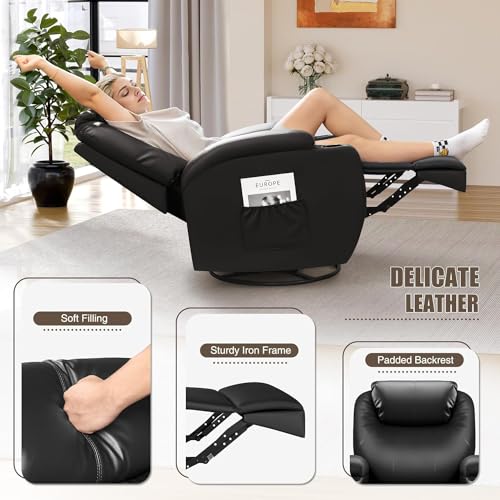 JUMMICO Recliner Chair, Rocking Massage Chairs, Home Reclining Sofa Chair, PU Leather, Ergonomic Living Room Chair with Cup Holders, Remote Control (Black)
