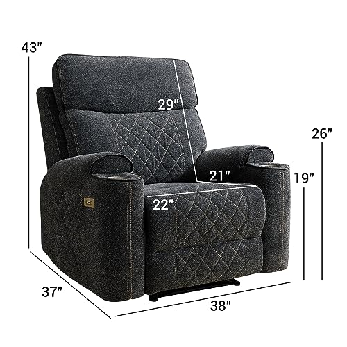 ANJ Classic Power Recliner Chair, Overstuffed Electric Recliners with Double Layer Backrest and Cup Holders, Comfy Reclining Single Sofa for Living Room