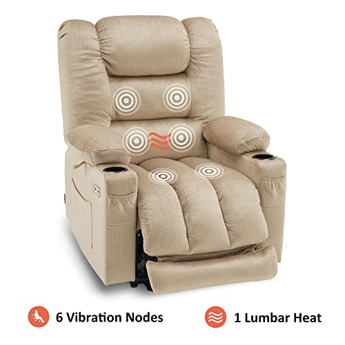 MCombo Electric Power Recliner Chair with Heat and Massage, USB Ports, Cup Holders, Reclining Chair for Living Room 6079 (Beige Medium 22.2" Seat Width)