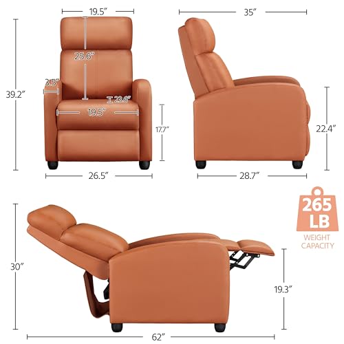Yaheetech Recliner Chair PU Leather Recliner Sofa Home Theater Seating with Lumbar Support Overstuffed High-Density Sponge Push Tan Recliners