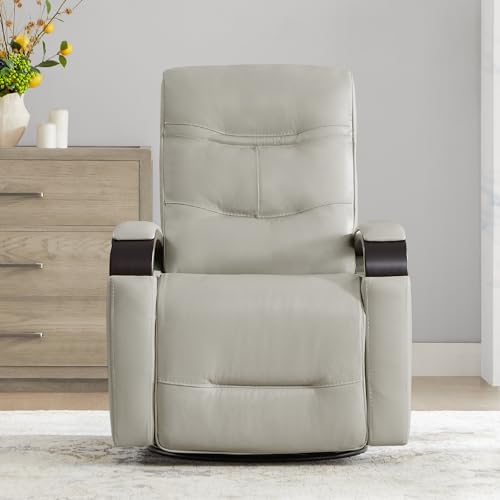 CHITA Genuine Leather Power Swivel Glider Rocker Recliner, FSC Certified USB Charge Power Headrest Wooden Armrest Double Layer Backrest Recliner Chair Sofa for Living Room and Nursery-Light Grey