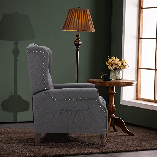 B BAIJIAWEI Recliner Wingback Chair - Tufted Arm Chair Recliner - Massage Recliner Chair with Heat - Fabric Push Back Recliner with Remote Control, Heating Function, Adjustable Backrest (Grey)