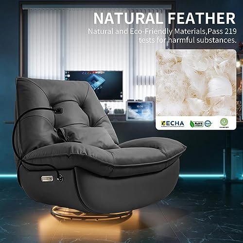 Dozzy Oversized Electric Swivel Rocker Recliner with USB Ports & Smart Voice Control, 270° Swivel Glider with 360° Surround Sound Breathing Ambient Lighting,Comes a 3-in-1 Pillow(Black)