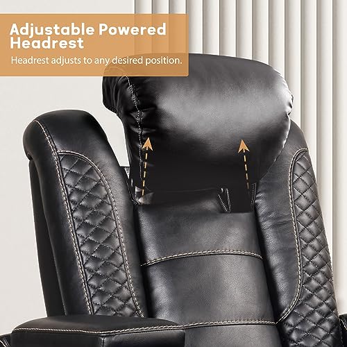 ANJ Power Home Theater Seating, PU Leather Electric Recliner Chair with Adjustable Powered Headrest, Dual Motor Movie Reclining Chairs with LED Lights,USB port, Cup Holders, Hidden Arm Storage (Black)
