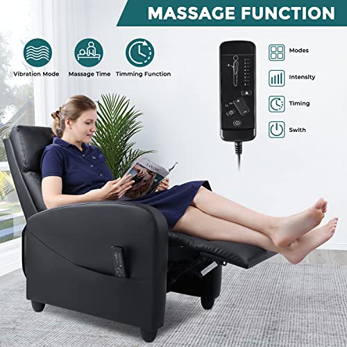 Recliner Chair for Adults, Massage Reclining Chair for Living Room, Adjustable Modern Recliners Chair, Home Theater Seating Single Sofa Recliner with Padded Seat Backrest (Deep Black)