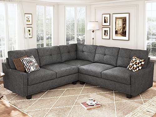 HONBAY Convertible Sectional Sofa L Shaped Couch for Small Apartment Reversible Sectional Couch for Living Room,Dark Grey