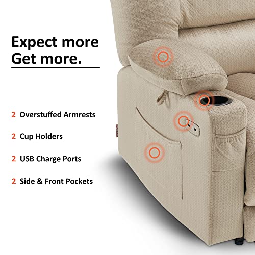 MCombo Electric Power Recliner Chair with Heat and Massage, USB Ports, Cup Holders, Reclining Chair for Living Room 6079 (Beige Medium 22.2" Seat Width)