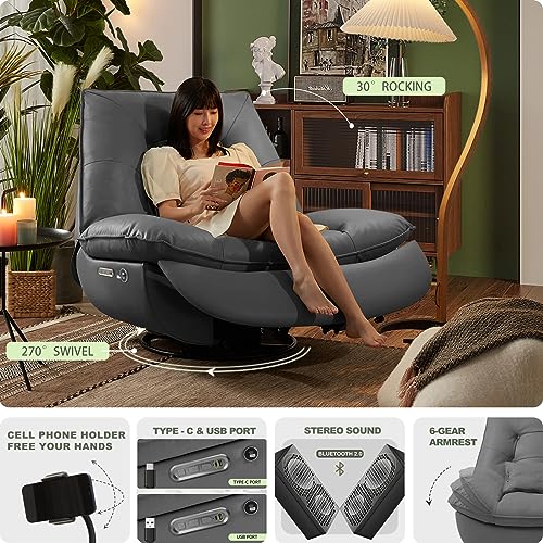 Dozzy Oversized Electric Swivel Rocker Recliner with USB Ports & Smart Voice Control, 270° Swivel Glider with 360° Surround Sound Breathing Ambient Lighting,Comes a 3-in-1 Pillow(Black)