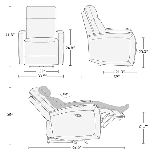 Watson & Whitely Power Recliner Chairs for Adults, Zero Wall Recliners W Power Headrest Type-C Charger, Small Faux Leather RV Recliners Home Theater Seating for Living Room, Cognac Brown