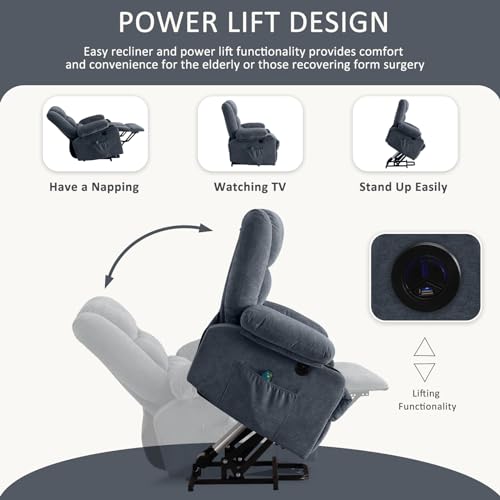 BOSMILLER Power Lift Recliner Chair Recliners for Elderly with Heat and Massage Recliner Chair for Living Room with Infinite Position and Side Pocket,USB Charge Port