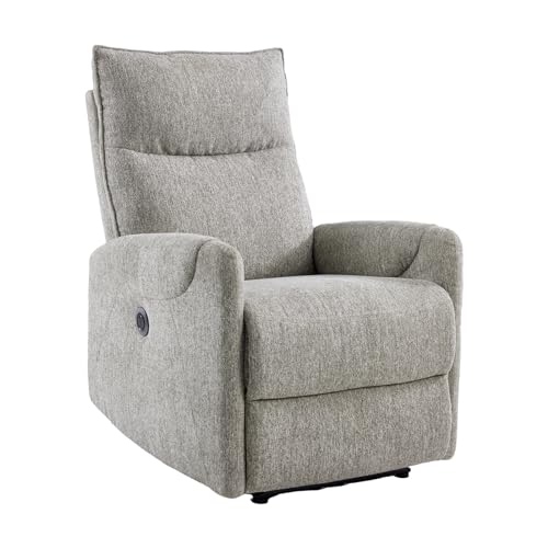 ONBRILL Recliner Chair, Electric Recliner Chairs for Adults, Power Reclining Chair with USB Port, Pocket Springs Seat Cushion, Linen Fabric Recliner Sofa for Living Room, Bedroom, Home Theater, Grey