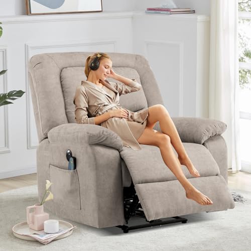 RIHEREFY Power Recliner Chair,Wall Hugger Recliner with Heat and Massage,Massage Chair Recliner with 2 Side Pockets, USB & Type-C Port,Electric Recliner Chair for Living Room