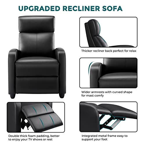 Recliner Chair for Adults, Massage Reclining Chair for Living Room, Adjustable Modern Recliners Chair, Home Theater Seating Single Sofa Recliner with Padded Seat Backrest (Deep Black)