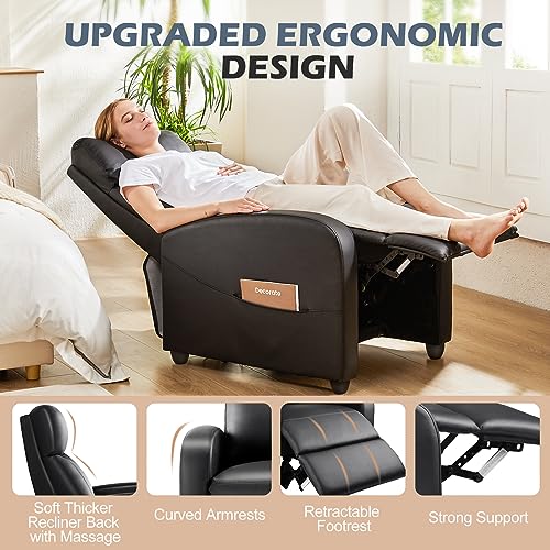 Sweetcrispy Recliner Chair for Adults, Massage PU Leather Small Recliner Home Theater Seating with Lumbar Support, Adjustable Modern Reclining Chair with Padded Seat Backrest, Living Room (Black)