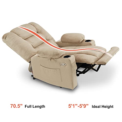 MCombo Electric Power Recliner Chair with Heat and Massage, USB Ports, Cup Holders, Reclining Chair for Living Room 6079 (Beige Medium 22.2" Seat Width)