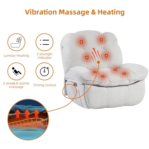 DYHOME Power Recliner Chair, Massage Chair Recliner with Heated, Modern Swivel Rocking Recliner Chairs for Adults with USB, USB-C, White Reclining Swivel Chairs for Living Room, Bedroom