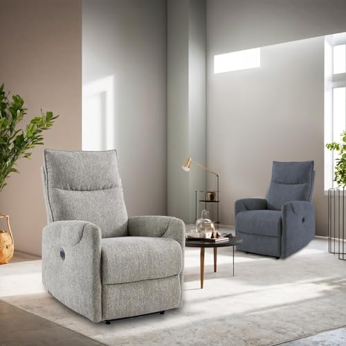 ONBRILL Recliner Chair, Electric Recliner Chairs for Adults, Power Reclining Chair with USB Port, Pocket Springs Seat Cushion, Linen Fabric Recliner Sofa for Living Room, Bedroom, Home Theater, Grey
