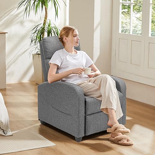 SMUG Recliner Chair Massage Reclining for Adults, Comfortable Fabric Recliner Adjustable Home Theater Seating Lounge with Padded Seat Backrest, Small Recliners for Living Room, Bedroom (Deep Grey)