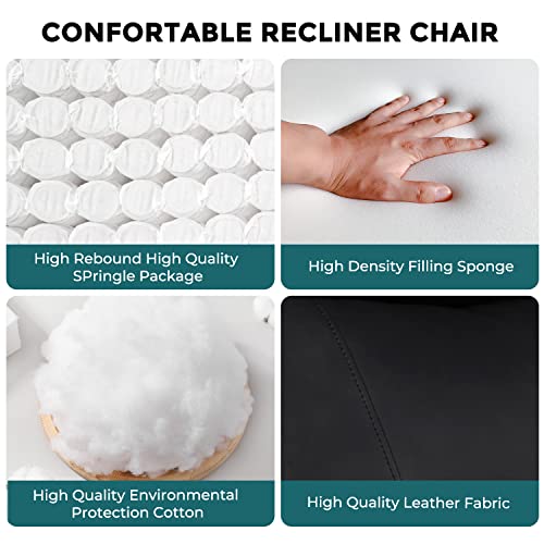 Recliner Chair for Adults, Massage Reclining Chair for Living Room, Adjustable Modern Recliners Chair, Home Theater Seating Single Sofa Recliner with Padded Seat Backrest (Deep Black)
