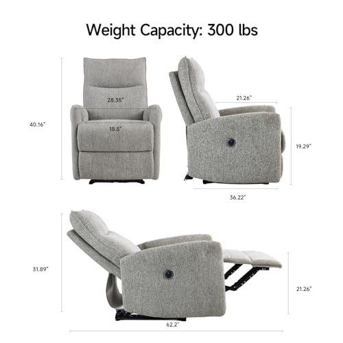 ONBRILL Recliner Chair, Electric Recliner Chairs for Adults, Power Reclining Chair with USB Port, Pocket Springs Seat Cushion, Linen Fabric Recliner Sofa for Living Room, Bedroom, Home Theater, Grey