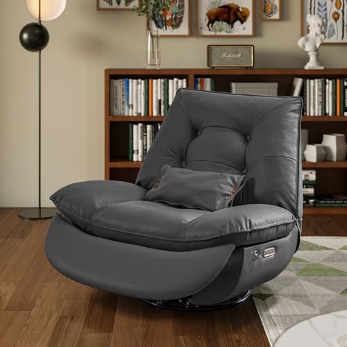 Dozzy Oversized Electric Swivel Rocker Recliner with USB Ports & Smart Voice Control, 270° Swivel Glider with 360° Surround Sound Breathing Ambient Lighting,Comes a 3-in-1 Pillow(Black)